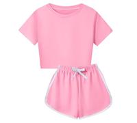 BOTCAM Set di pantaloncini a maniche corte tinta unita 8 colori per il tempo libero tuta sportiva ciclismo gioco sport set abbigliamento bambino ragazza inverno, Colore: rosa., 4-5 Jahre