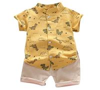 BOTCAM - Set di pentole + pantaloni, maglietta a fumetti, dinosauro, abbigliamento e set da gioco, giallo., 18-24 Monate