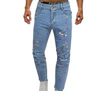 BOTCAM Uomo taglie forti tra la vita, taglio slim pass, da uomo, cinturino allungabile per uomo, casual, jeans da uomo, Jean Sand Parfum, Blu, XXL