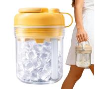 Botella para Hacer Cubitos de Hielo, 380 ml, Botella de Agua 3-en-1, Botella de Cubitos de Hielo con Pajita, Sin Contacto, ideal para Café, Jugo y Bebidas (Giallo)