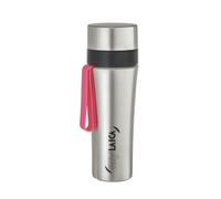 Botella personal 0,5 L deportiva y filtrante en acero inoxidable, color cromado/fucsia