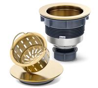BOTEMY Kit di montaggio per scarico lavello in acciaio inossidabile dorato da 8,5 cm, con cestello rimovibile e tappo per lavello piatto, ricambio per lavelli standard domestici