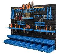 botle 23 scatole impilabili da parete blu, contenitori impilabili per scaffali da magazzino, in plastica, pannelli porta attrezzi da muro officina 117 x 78 cm, porta attrezzi a muro