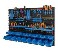 botle 23 scatole impilabili da parete, in plastica, porta attrezzi da muro 117 x 78 cm, per magazzino, scaffale porta attrezzi da lavoro, contenitori per garage blu