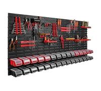 botle 30 Scatole Portaoggetti Impilabili Rosso Nero con Pannello Coperchio Portautensili 178 x 78 cm Garage Officina Sistema di archiviazione Banco da Lavoro per Utensili Manuali