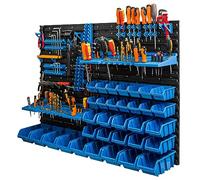 botle 33 scatole impilabili da parete, in plastica, porta attrezzi da muro 117 x 78 cm, per magazzino, scaffale porta attrezzi da lavoro, contenitori per garage blu