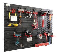 botle Mensola da parete con 116 x 78 cm, dimensioni con 13 ganci per utensili elettrici, S, M, L, grande, plastica, acciaio con PVC, garage, officina, portata fino a 30 kg