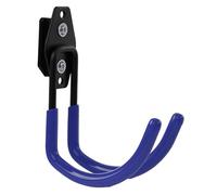 botle Qbrick - Gancio per attrezzi a forma di U 11 cm, rivestimento in PVC, per garage, capannone, officina, sega a mano e sega da giardino, doppio gancio, portata fino a 30 kg, colore: Blu