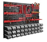 botle Scaffalatura da parete da 115 x 78 cm, 30 scatole portaoggetti, porta attrezzi impilabili, per officina e banco da lavoro, pannello da parete portautensili, supporti per attrezzi da parete