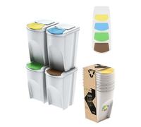botle Set di 4 bidoni della spazzatura - Set composto da 4 x 35 l di pattumiera, colore bianco, impilabile, compatto biometrico modulare e leggero, facile da ordinare i rifiuti domestici in plastica