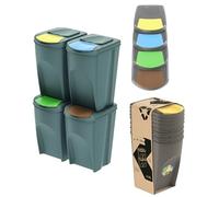 botle Set di 4 bidoni della spazzatura - Set composto da 4 x 35 l di pattumiera, colore grigio, impilabile, compatto biometrico modulare e leggero, facile da ordinare i rifiuti domestici in plastica