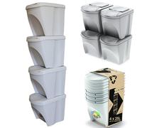botle Set di 4 bidoni della spazzatura - Set di 4 x 25 l in bianco cenere colore da impilare compatto modulare e leggero, facile da ordinare i rifiuti domestici in plastica
