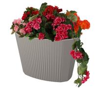 botle Vaso per fiori con inserto grande, colore tortora, ovale, 59,5 x 39 cm, altezza 41 cm, superficie scanalata, opaca, plastica, moderno, patio, giardino, balcone