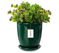 botle Vaso per fiori verde bottiglia, con sottovaso, rotondo, larghezza 290 mm x altezza 300 mm, superficie lucida, in ceramica, moderno, glamour