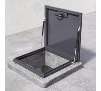 Botola in acciaio verniciato a polvere con puntone a gas e maniglia.Portello di accesso per soffitta resistente, grigio scuro, 65 x 50 cm, per un facile accesso al tetto e al seminterrato