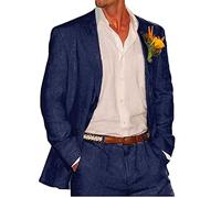 Botong 2 PC Lino Abiti Da Sposa per Gli Uomini Picco Risvolto Prom Suit Regular Fit Sposo Smoking Estate Beach Suit Casual Wear, Marina Militare, 52