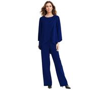 Botong 2 pezzi chiffon madre della sposa pantaloni vestito elegante taily tailleur per le donne abito ospite di nozze, Blu reale, 26 EU