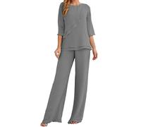 Botong 2 pezzi Madre della Sposa Pantaloni per Matrimonio Chiffon Donna Abito Formale Serale Festa, Grigio, 12
