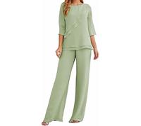 Botong 2 pezzi Madre della Sposa Pantaloni per Matrimonio Chiffon Donna Abito Formale Serale Festa, Salvia, 20