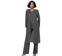 Botong 3 pezzi chiffon madre della sposa pantaloni vestito ospite matrimonio vestito formale pantaloni tuta per le donne, Grigio scuro, 24 EU