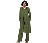 Botong 3 pezzi chiffon madre della sposa pantaloni vestito ospite matrimonio vestito formale pantaloni tuta per le donne, Verde oliva, 26 EU