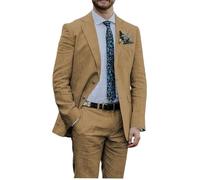 Botong Abiti estivi da uomo in lino leggeri per lo sposo smoking per la spiaggia di nozze abito da ballo di fine anno pantaloni blazer, cachi, 56