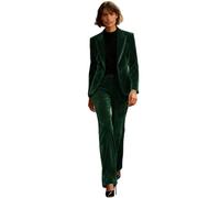Botong Abito da donna in velluto con risvolto a punta, slim fit, con un bottone, per lavoro, ballo di fine anno, matrimonio, smoking, Verde scuro, XS