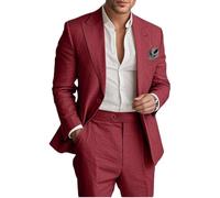 Botong Abito da uomo in lino per matrimoni estivi con risvolto Groosmen Smoking Business Suit, Borgogna, 58