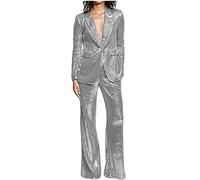 Botong Completo da donna con paillettes alla moda, un bottone, 2 pezzi, smoking, blazer, pantaloni, ballo studentesco