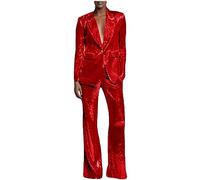 Botong Completo da donna con paillettes, elegante, 2 pezzi, con un bottone, smoking da matrimonio, tuta per feste di laurea, Rosso, XXL