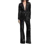 Botong Completo da donna con paillettes, elegante, 2 pezzi, con un bottone, smoking da matrimonio, tuta per feste di laurea, Nero , XL