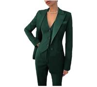 Botong - Completo da donna da ufficio 3 pezzi, giacca, gilè, pantaloni, outfit da lavoro, completo da lavoro per la festa di laurea, Verde scuro, XS