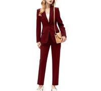 Botong Completo da donna in due pezzi con blazer e pantaloni, vestibilità aderente, per lavoro, ufficio, formale smoking, Rosso, S