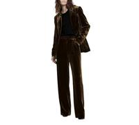 Botong Completo da donna in velluto a 2 pezzi con doppio petto da ufficio per signora, tailleur da lavoro professionale, Marrone, L