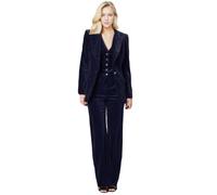 Botong Completo da donna in velluto da 3 pezzi, con pantaloni e giacca con bavero a punta con bottone, Blu marino scuro, XXL