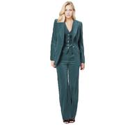Botong Completo da donna in velluto da 3 pezzi, con pantaloni e giacca con bavero a punta con bottone, Blu polvere., S