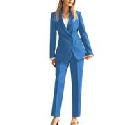 Botong Completo da donna slim fit, doppiopetto, blazer e pantaloni, da ufficio, Blu, S