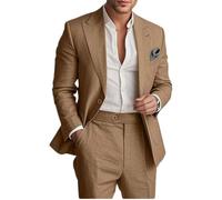 Botong Completo da uomo in lino da 2 pezzi, leggero, blazer e pantaloni, set estivo da spiaggia per matrimoni, Caff, 58