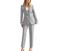 Botong Completo doppiopetto da donna, due pezzi, blazer e pantaloni, vestibilità aderente, per lavoro e ufficio, Grigio chiaro, L