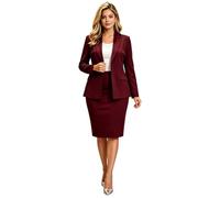 Botong Set da 2 pezzi da donna con gonna e blazer, con un bottone, per ufficio, lavoro, formale, Borgogna, XL