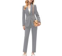 Botong Set di 2 pantaloni blazer da donna per lavoro professionale formale elegante smoking, Grigio chiaro, M
