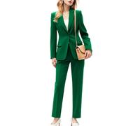 Botong Set di 2 pantaloni blazer da donna per lavoro professionale formale elegante smoking, Verde, L