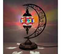 BOTOWI Lampada da Tavolo Turca a Forma di Luna Lampada da scrivania Artigianale a Mezzaluna con Mosaico Marocchino Lampada da Pranzo in Vetro colorato Rustico Decorazione Domestica Colorata,A12
