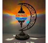 BOTOWI Lampada da Tavolo Turca a Forma di Luna Lampada da scrivania Artigianale a Mezzaluna con Mosaico Marocchino Lampada da Pranzo in Vetro colorato Rustico Decorazione Domestica Colorata,A3