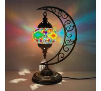 BOTOWI Lampada da Tavolo Turca a Forma di Luna Lampada da scrivania Artigianale a Mezzaluna con Mosaico Marocchino Lampada da Pranzo in Vetro colorato Rustico Decorazione Domestica Colorata,A4