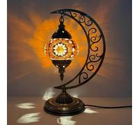 BOTOWI Lampada da Tavolo Turca a Forma di Luna Lampada da scrivania Artigianale a Mezzaluna con Mosaico Marocchino Lampada da Pranzo in Vetro colorato Rustico Decorazione Domestica Colorata,A19