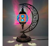 BOTOWI Lampada da Tavolo Turca a Forma di Luna Lampada da scrivania Artigianale a Mezzaluna con Mosaico Marocchino Lampada da Pranzo in Vetro colorato Rustico Decorazione Domestica Colorata,A11