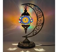 BOTOWI Lampada da Tavolo Turca a Forma di Luna Lampada da scrivania Artigianale a Mezzaluna con Mosaico Marocchino Lampada da Pranzo in Vetro colorato Rustico Decorazione Domestica Colorata,A8