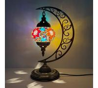BOTOWI Lampada da Tavolo Turca a Forma di Luna Lampada da scrivania Artigianale a Mezzaluna con Mosaico Marocchino Lampada da Pranzo in Vetro colorato Rustico Decorazione Domestica Colorata,A2