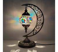 BOTOWI Lampada da Tavolo Turca a Forma di Luna Lampada da scrivania Artigianale a Mezzaluna con Mosaico Marocchino Lampada da Pranzo in Vetro colorato Rustico Decorazione Domestica Colorata,A20